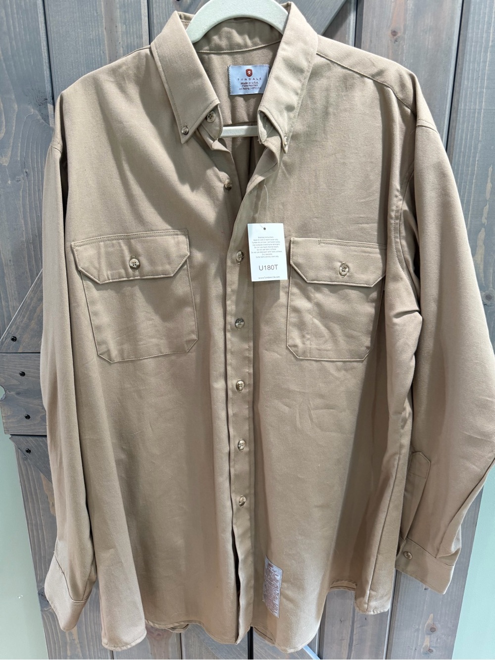 NWT Tyndale FR Flame Resistant Work Shirt Khaki Large Made in USA